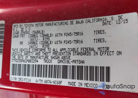 2016 Toyota Tacoma Sr5 V6 z USA, uszkodzony, nr VIN 3TMDZ5BN6GM003294